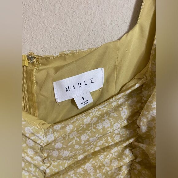 Mable Ruched Yellow Puff Sleeve Mini Dress - Picture 3 of 3